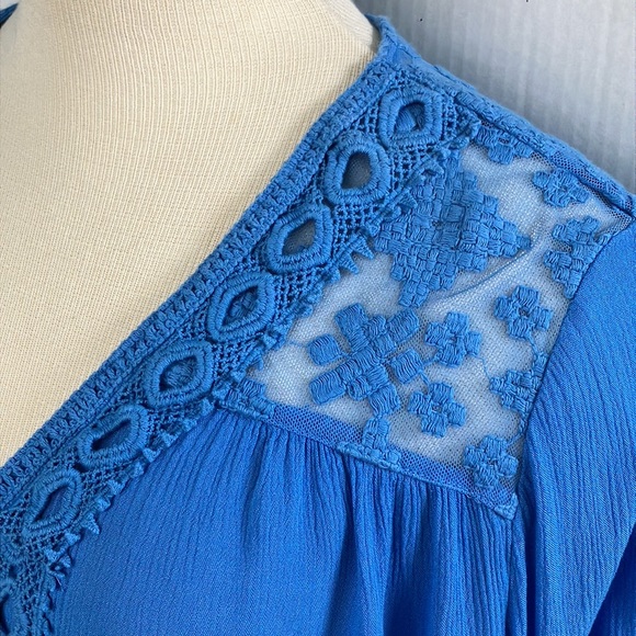 JohnPaulRichard Petites gauze and lace blouse china blue size petite XL - Picture 5 of 16